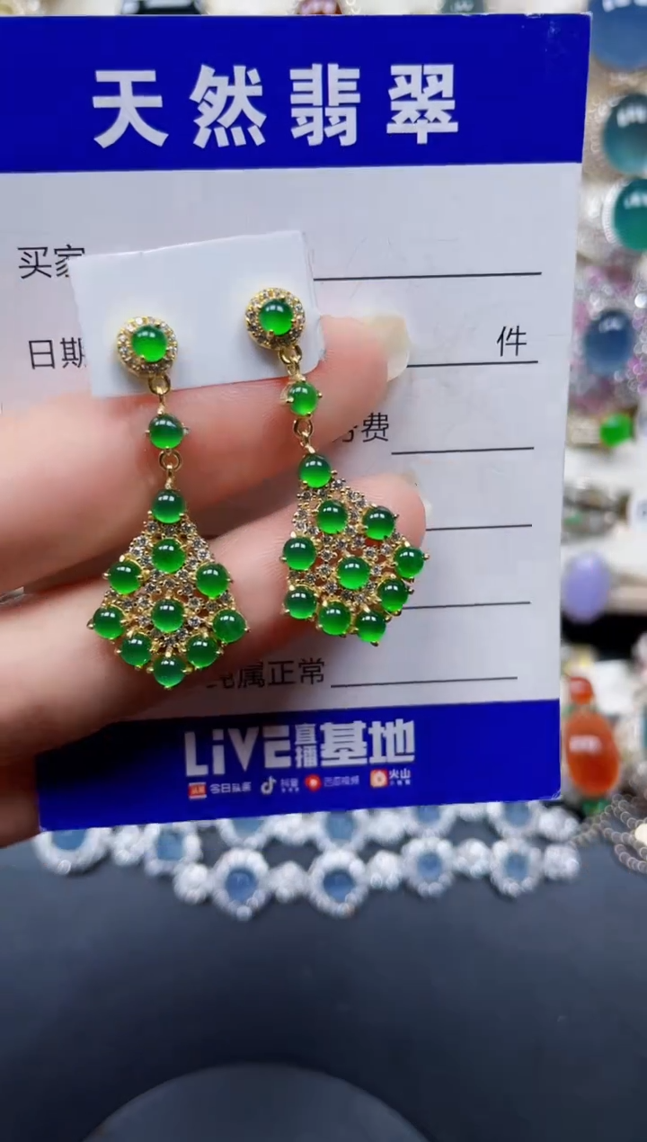 银S925镶嵌翡翠耳饰339