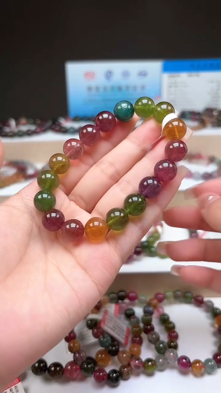【闪购商品】碧玺手串未镶嵌11.2mm艳丽彩虹色玻璃体单圈手串