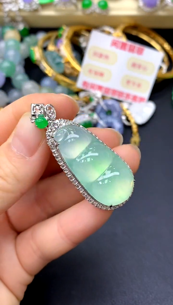 吊坠(不含链)18K金镶嵌翡翠458-中国好珍宝