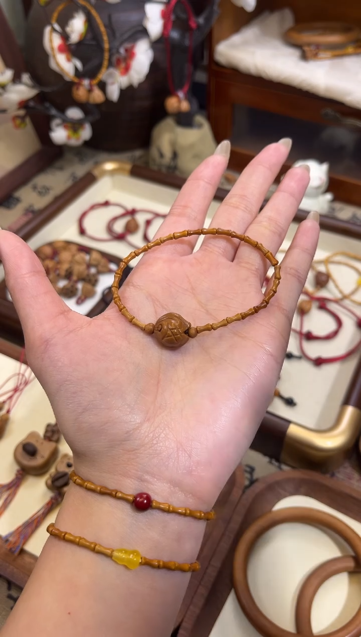 手串桃核【桃缘行】竹节「锦鲤」桃木桃核辟、挡、驱、护 备注手围