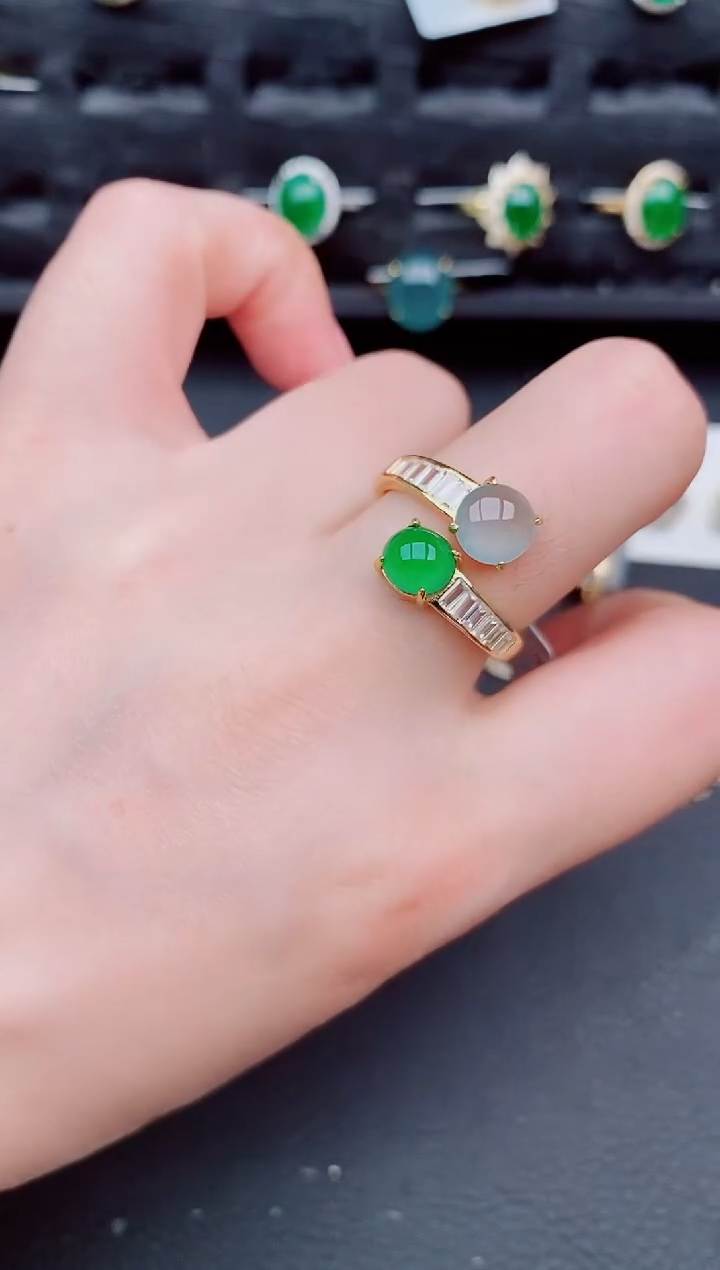 翡翠戒指银S925镶嵌天然a货翡翠350