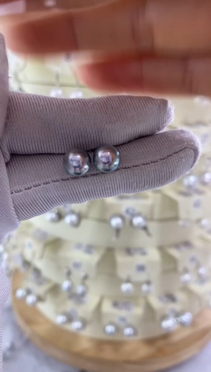 银S925镶嵌海水珍珠耳饰7.5-8mm