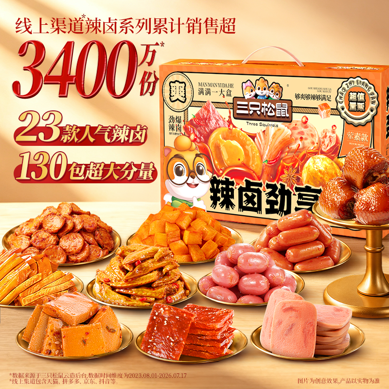 【超值130包】三只松鼠_辣卤大礼盒889g追剧解馋办公室休闲零食BY