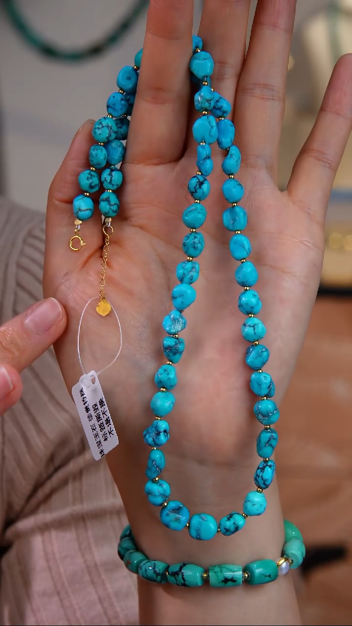 18K金镶嵌绿松石项链1