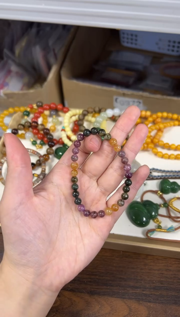 未镶嵌手链碧玺老矿碧玺圆珠素圈手链[22]