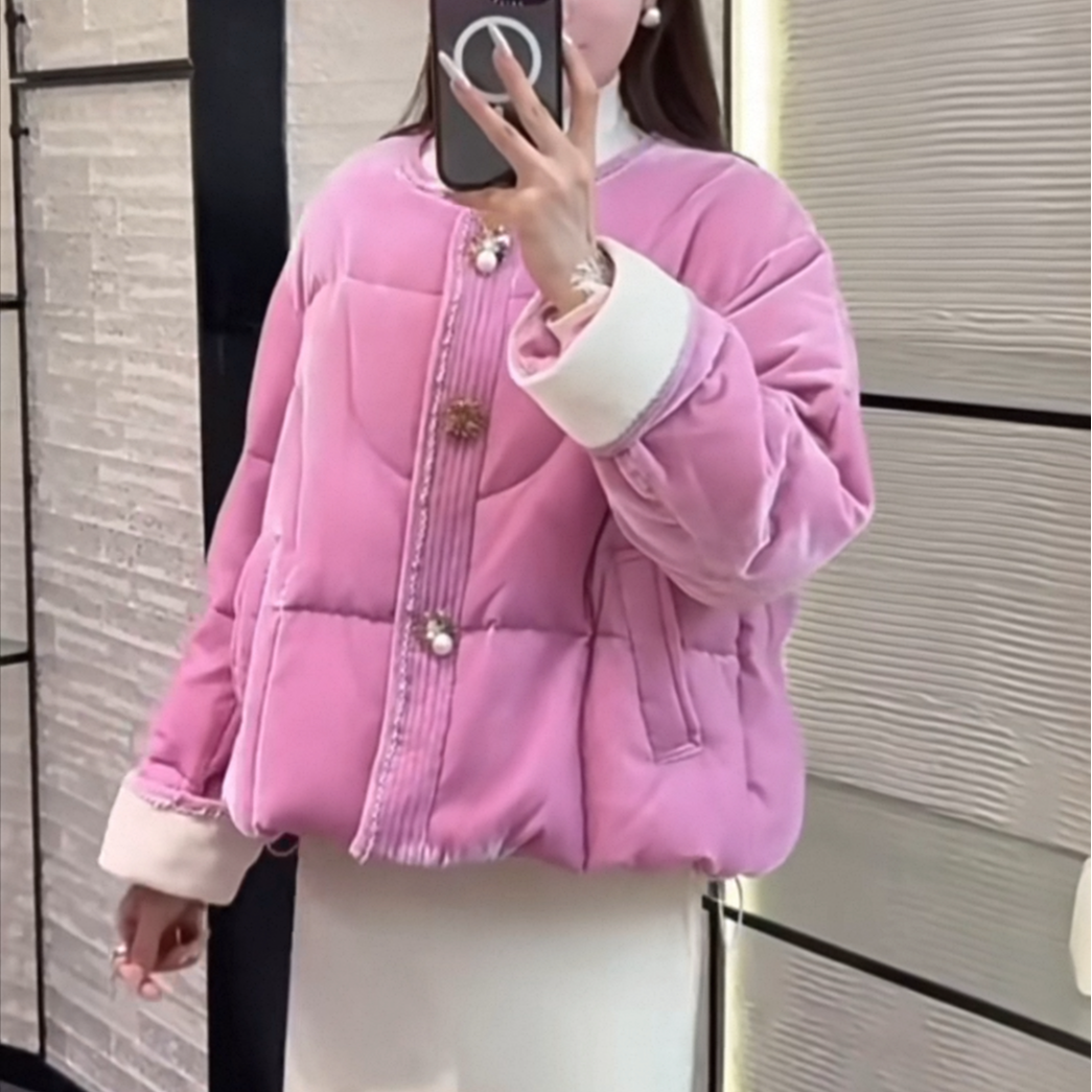 【雪鸢】新中式国风羽绒服丝绒2025新款冬季高级轻奢短款羽绒服外套
