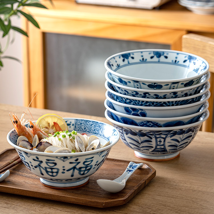 蓝凛堂福字日式家用面碗餐具精致大碗陶瓷面碗汤碗日本进口拉面碗