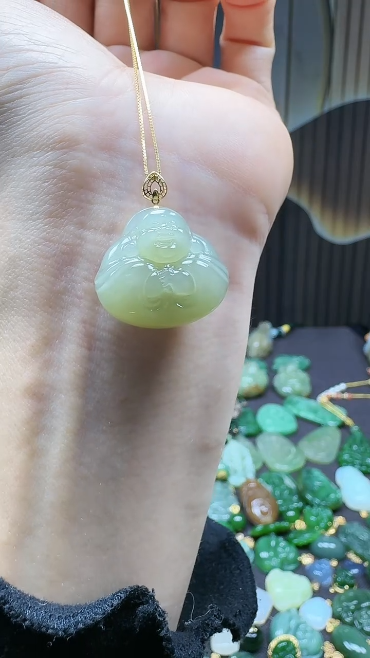 【闪购商品】和田玉吊坠(不含链)18K金镶嵌1