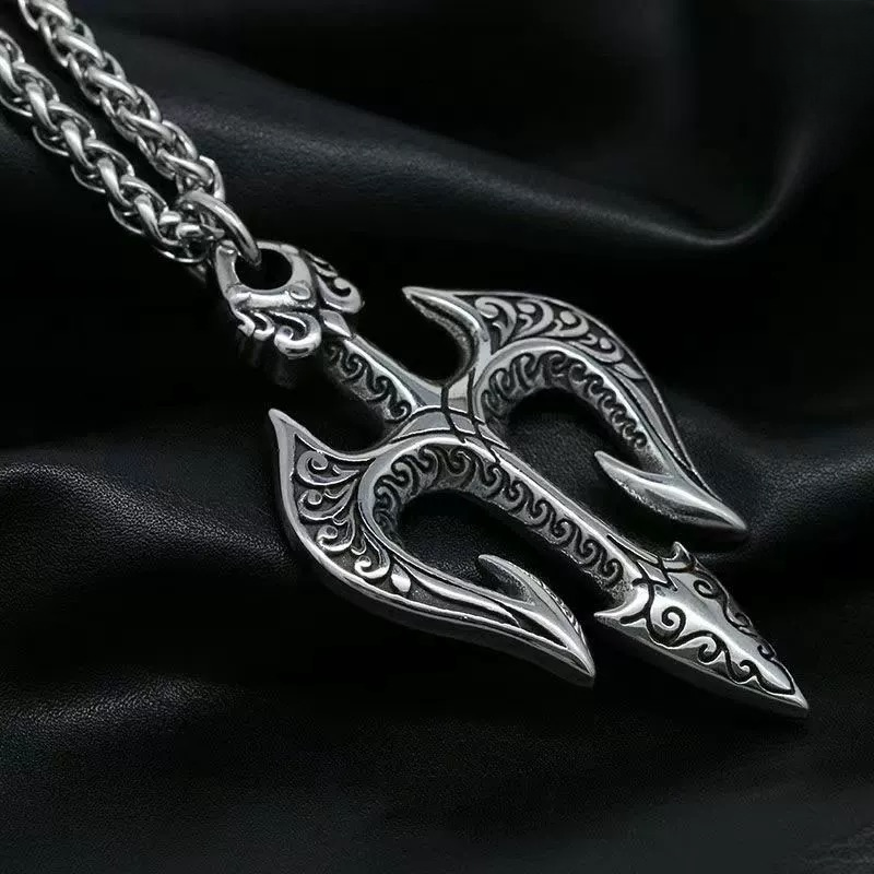 钛钢吊坠 海王三叉戟创意挂件复古男士霸气男生项链吊坠百搭个性