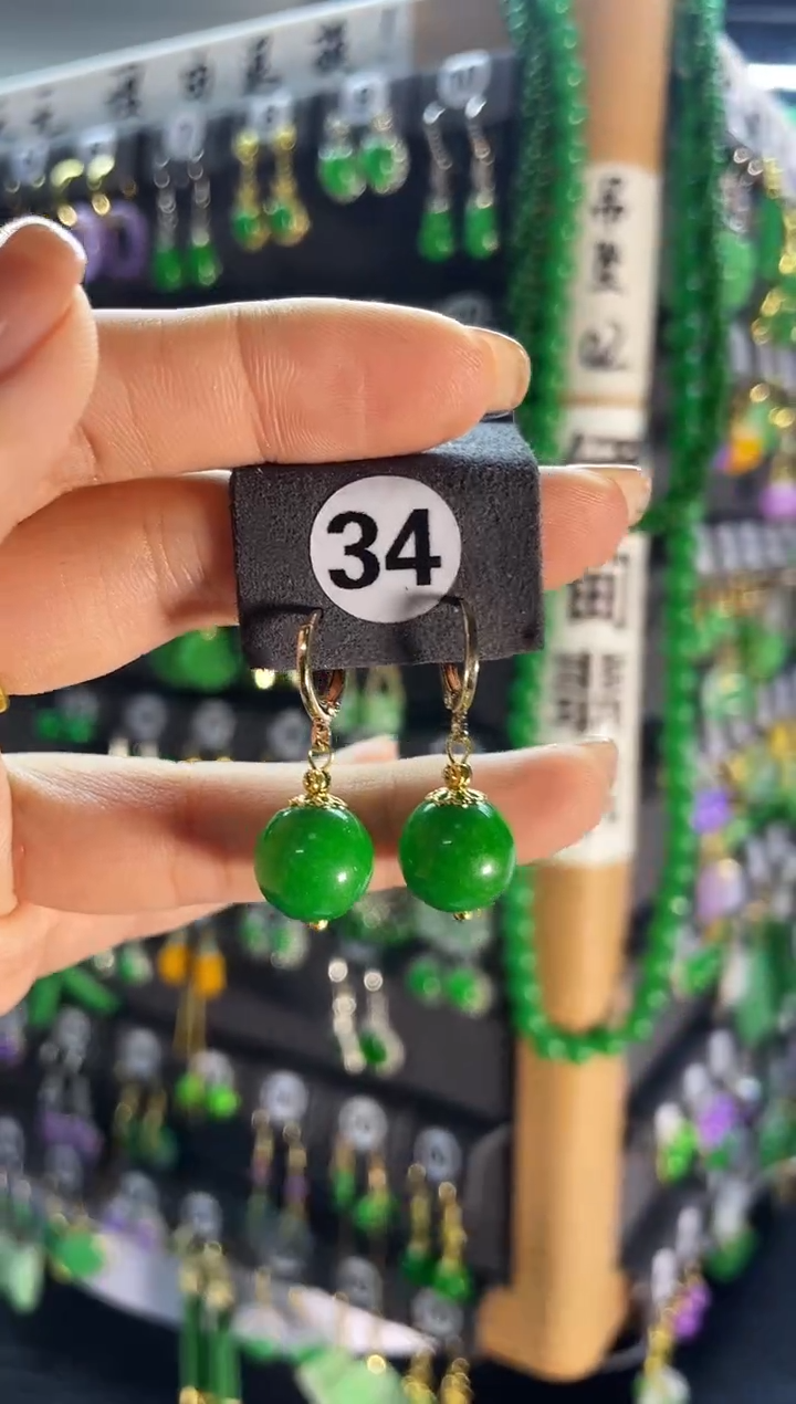 【闪购商品】翡翠耳饰银S925镶嵌34...