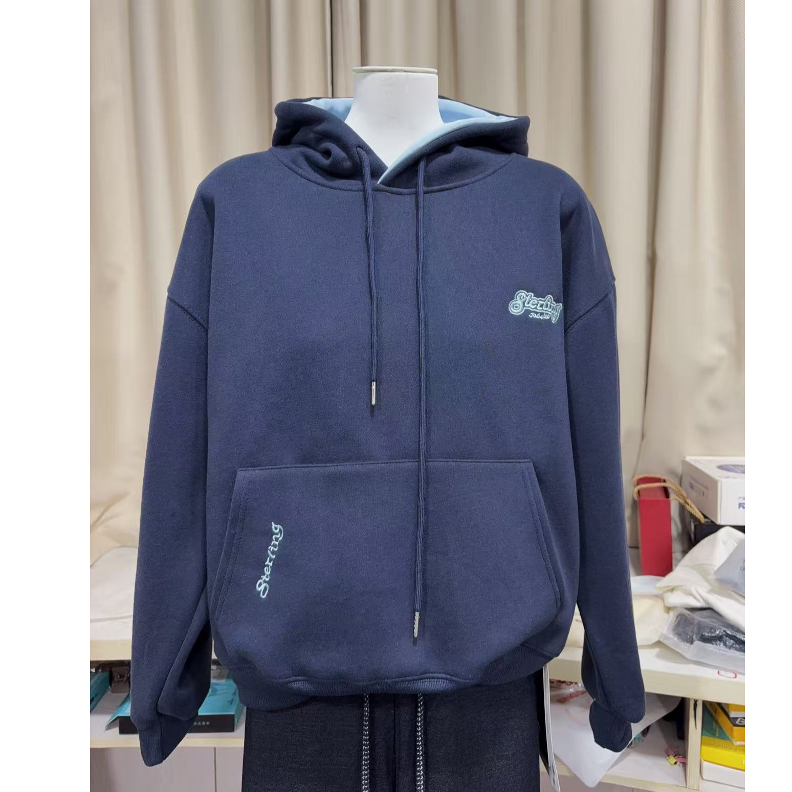 BA家加绒S637藏蓝侧S刺绣连帽卫衣