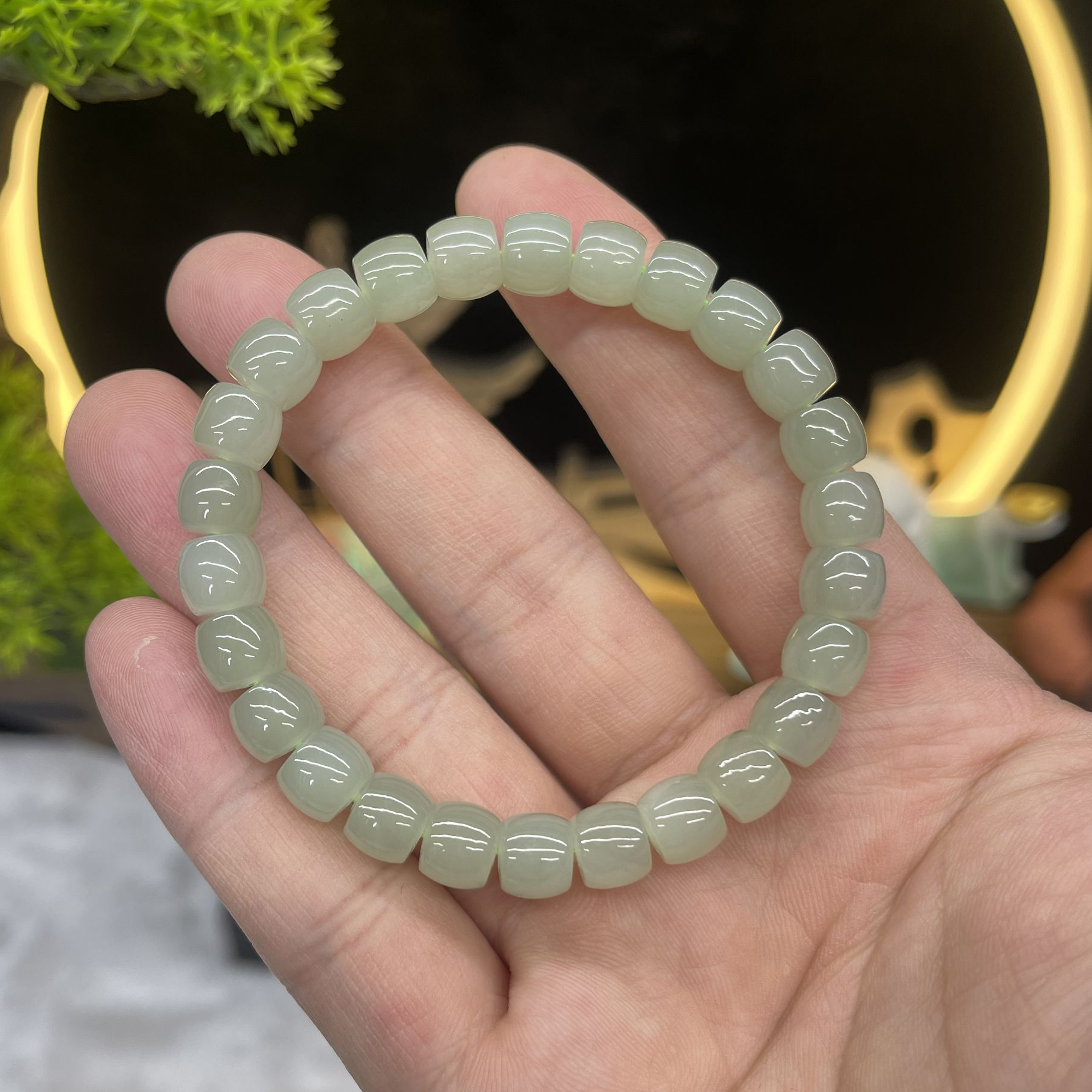 春日珠宝单圈和田玉晴水直切珠极限弧卡8手串多样性发一HY250438