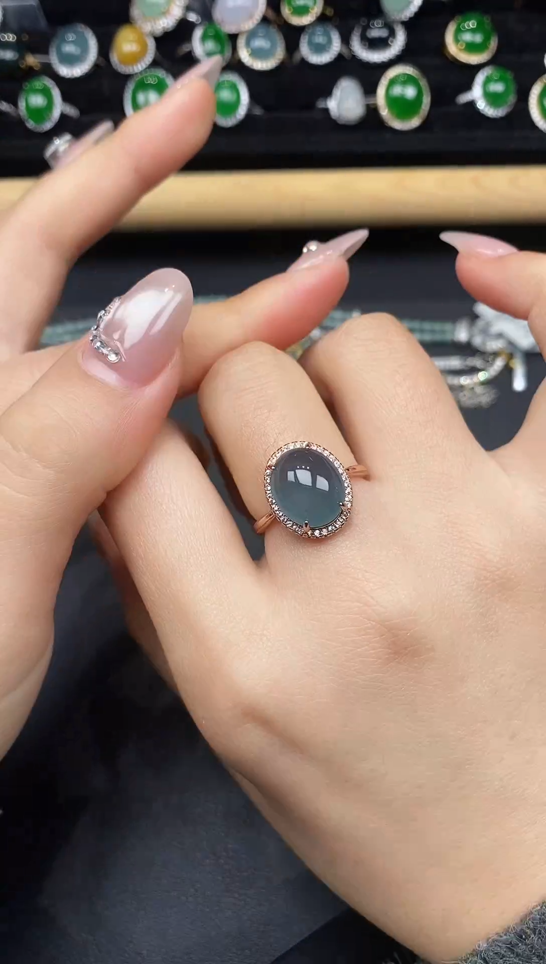 银S925镶嵌戒指翡翠37837
