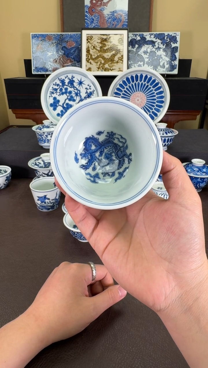 【闪购商品】瓷片羿器窑海水团龙大压手杯