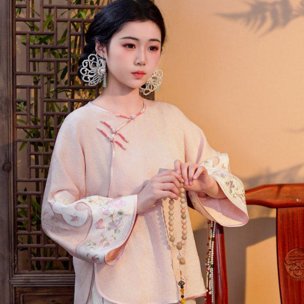 [春烟] 春季醋酸斜襟重工刺绣中国风复古外套新中式圆领上衣