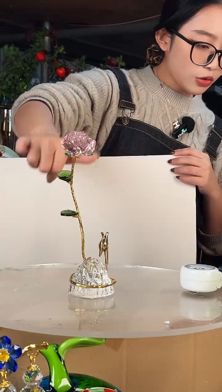 温*粉色玫瑰花 摆件