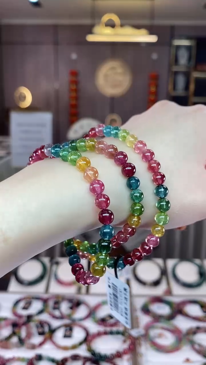 【闪购商品】碧玺三圈手串5mm+未镶嵌一物一证dan