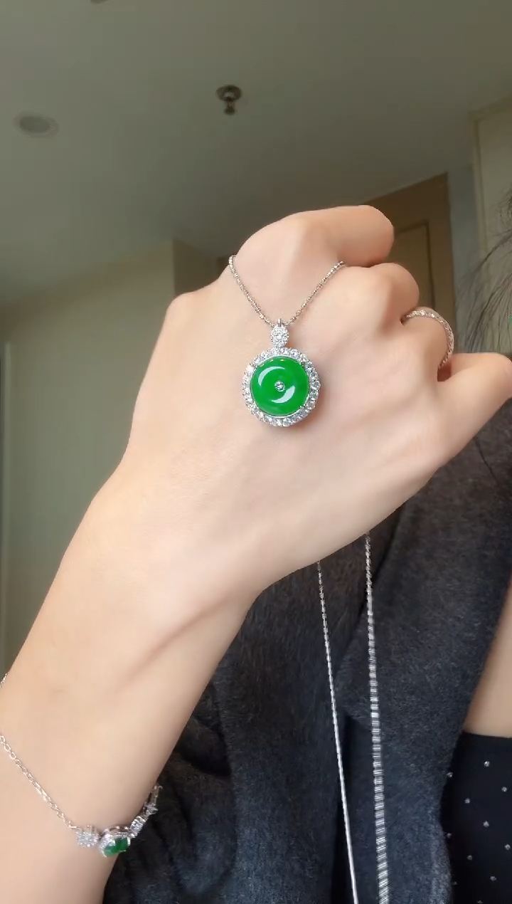 【闪购商品】翡翠吊坠(不含链)银S925镶嵌天然翡翠吊坠3