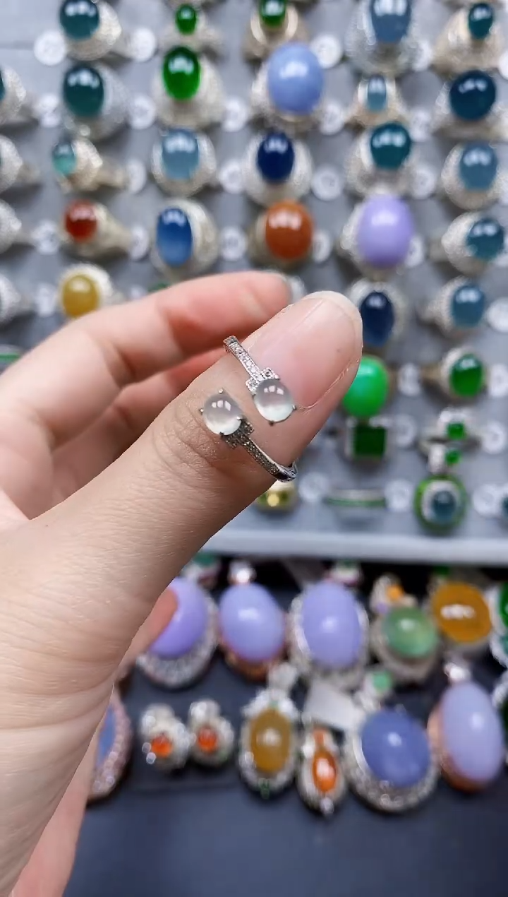 翡翠戒指银S925镶嵌0244