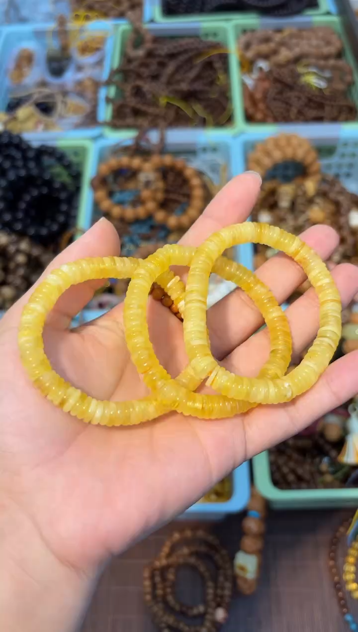 手串琥珀未镶嵌白花蜡药片单圈