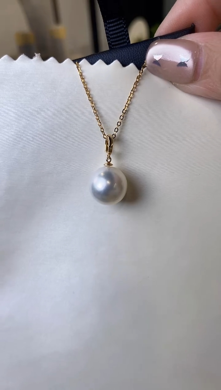 【闪购商品】海水珍珠吊坠(赠链)18K金镶嵌12-13澳白珍珠吊坠