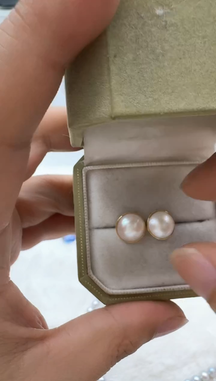 【闪购商品】拼合珍珠（马贝珠）耳饰18K金镶嵌清货