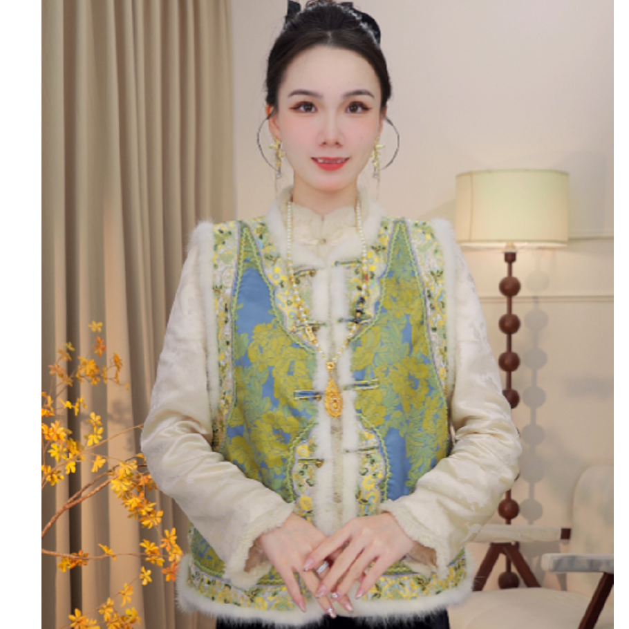 【绿野仙踪】重磅刺绣国风冬加厚双面双穿马甲2024B2132-婷婷杭锦仓