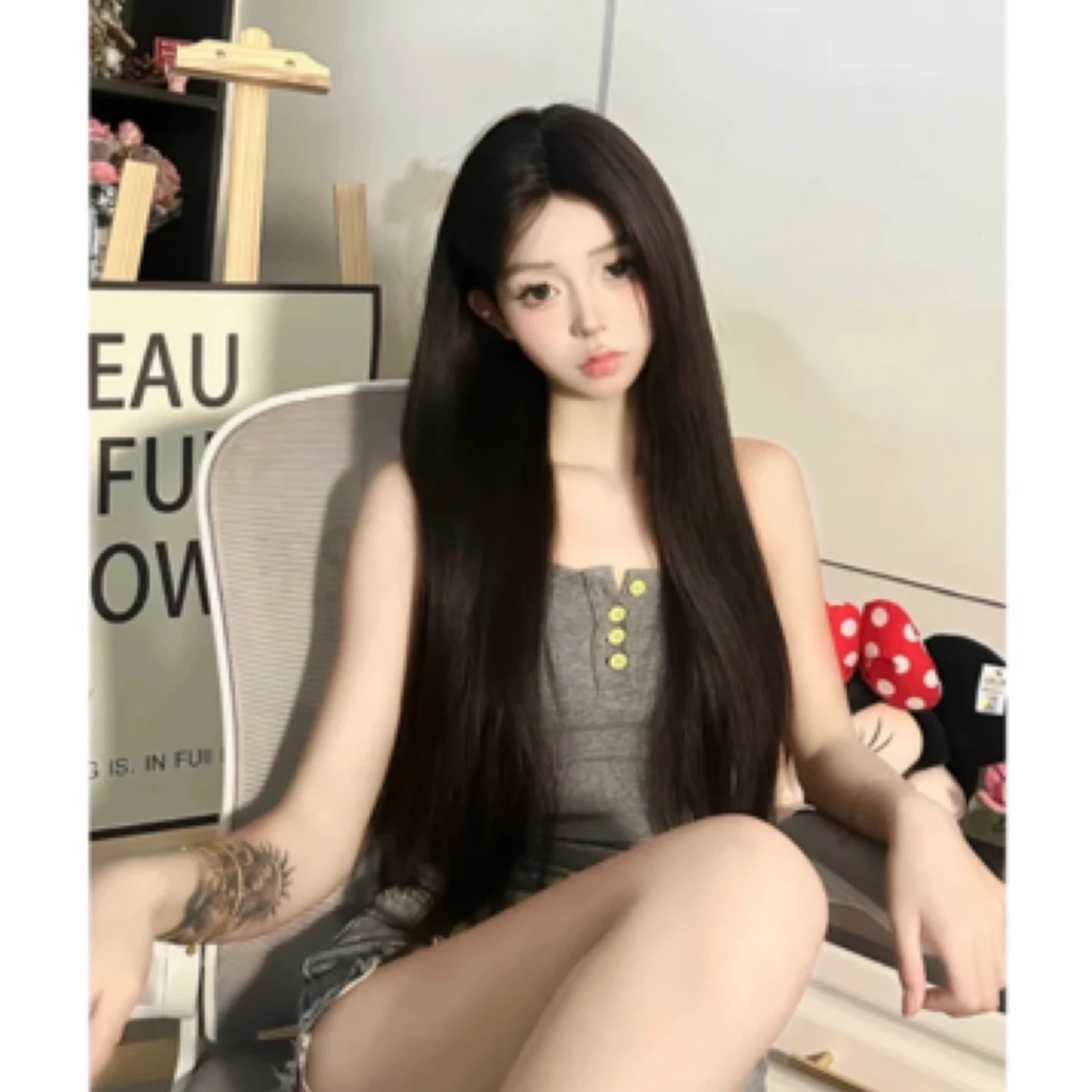 70 CM 全新升级牛奶丝八字刘海一片式不用带发网假发