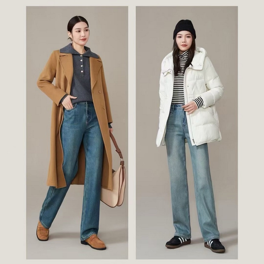 2024年冬季新款加厚绒保暖显瘦百搭窄版直筒牛仔裤子455