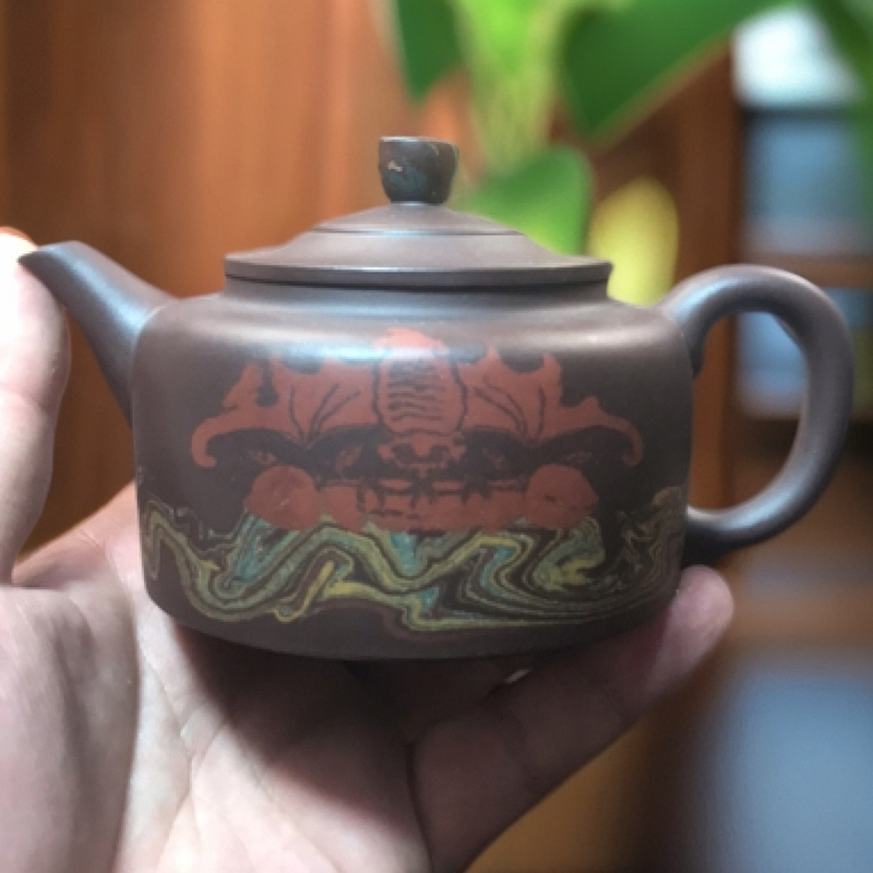 【伍德紫砂】宜兴紫砂五福临门壶内外通绞260cc原矿老紫泥