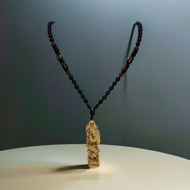 合金吊坠 中国风龙柱金色吊坠项链配绳重约38gXL2666