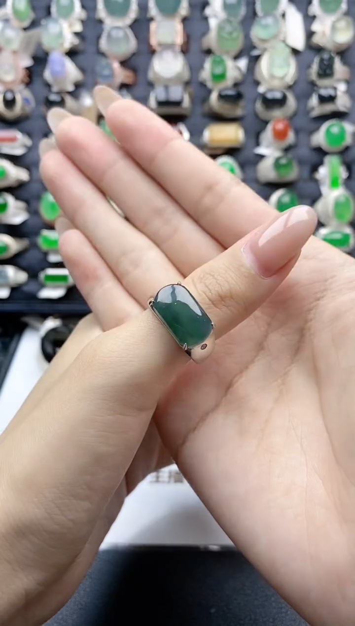 【闪购商品】翡翠戒指银S925镶嵌天然A货翡翠开口男戒