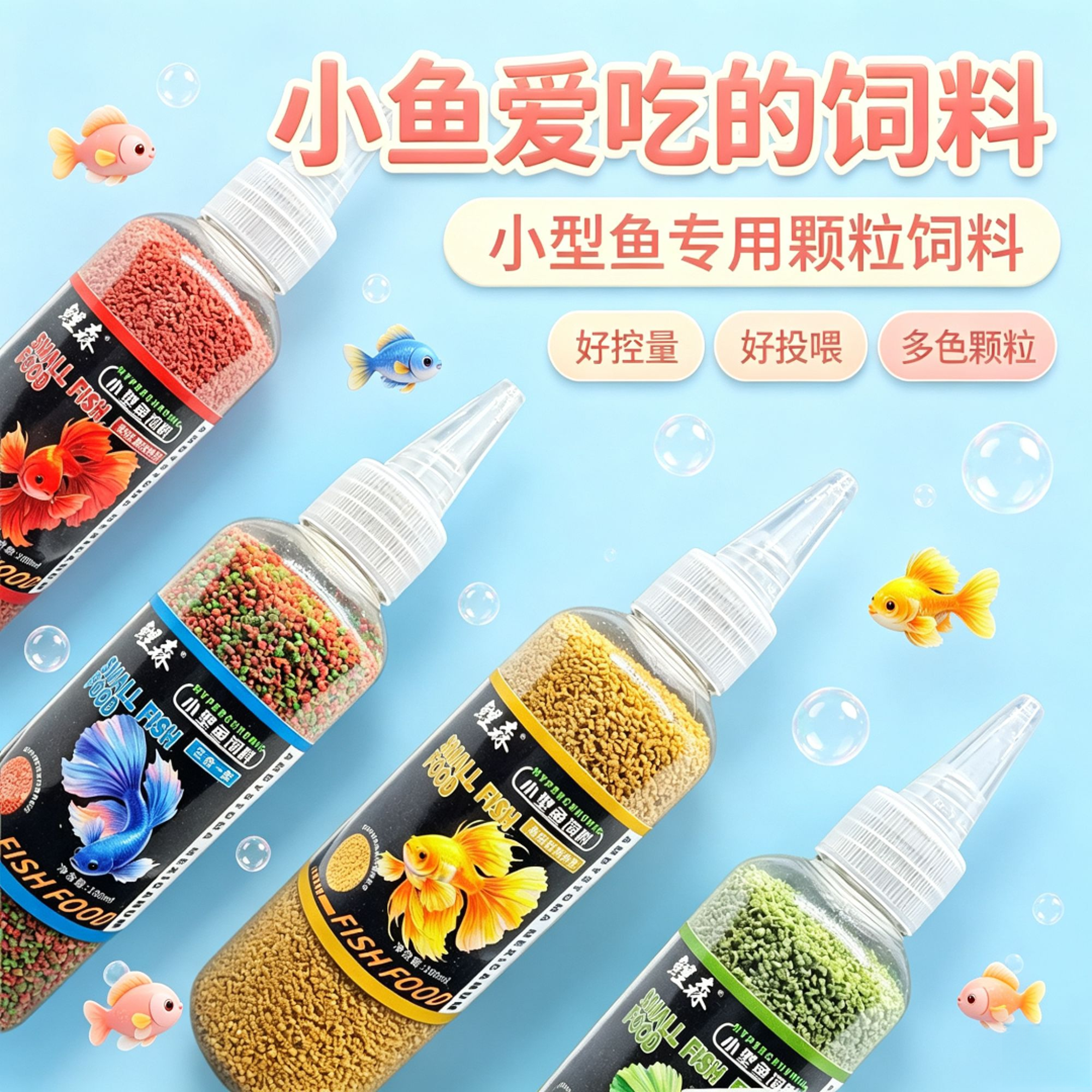 微颗粒小型鱼饲料斑马鱼孔雀鱼红绿灯幼鱼开口粮尖嘴分装鱼粮