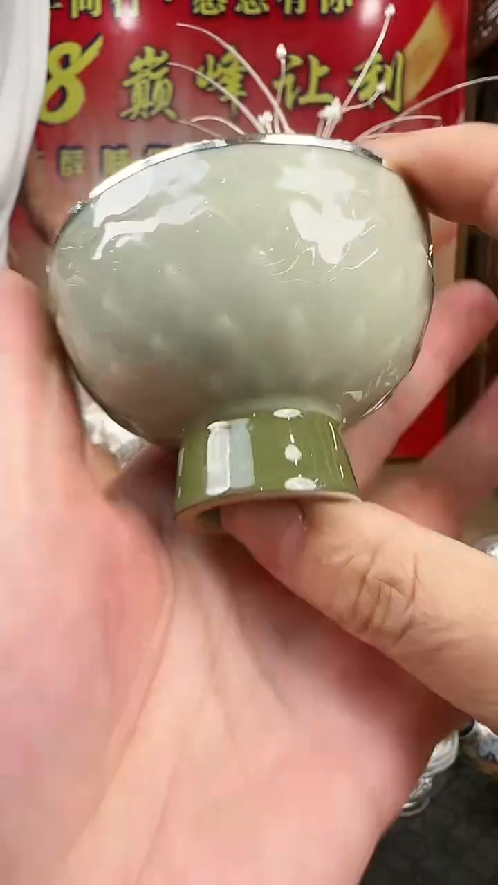 足银999精工手工高脚绿色莲花主人杯