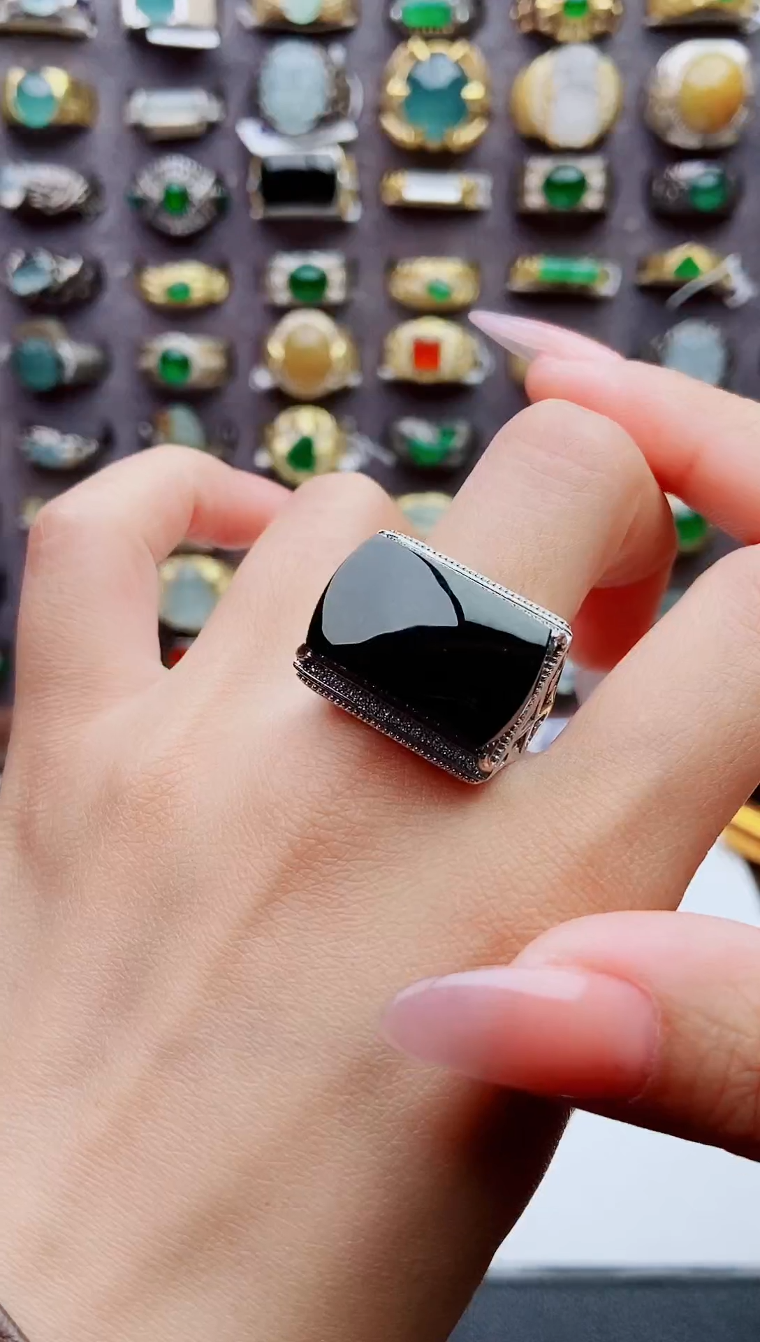 银S925镶嵌戒指翡翠飘*天然翡翠男戒