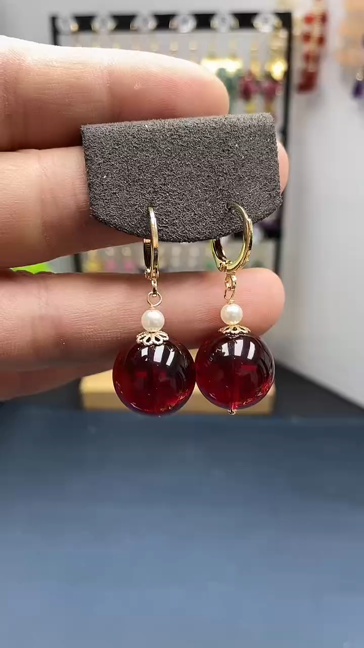 【闪购商品】血珀耳饰银S925镀金镶嵌尺寸16mm耳扣07