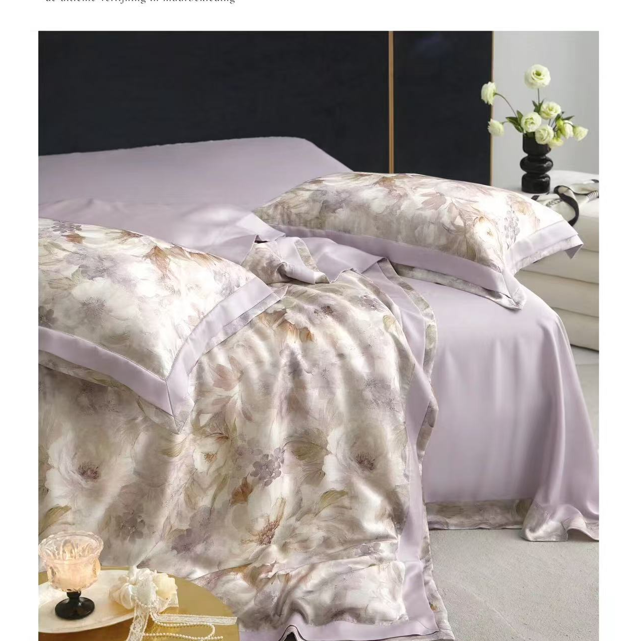 【专柜断码】超柔加密亲肤天丝数码印花四件套-花影之恋-咖(曼塔紫)