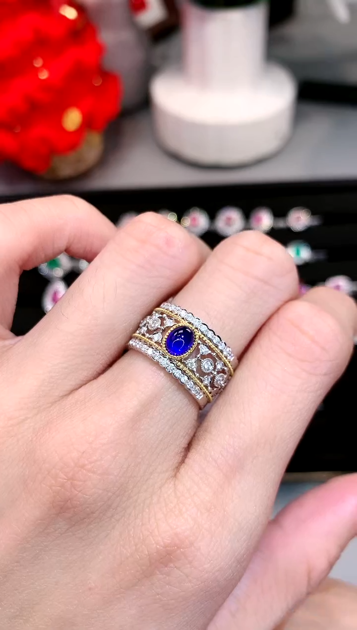 【闪购商品】蓝宝石戒指18K金镶嵌1.27ct/天然宝石/七天无理由