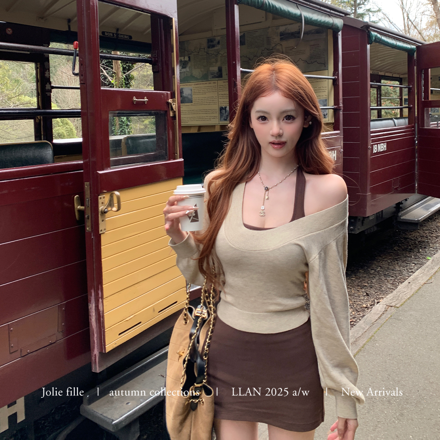 你的懒懒llan【新西兰日记】挂脖遮肉罩衫+吊带+半裙套装LL-Z251006