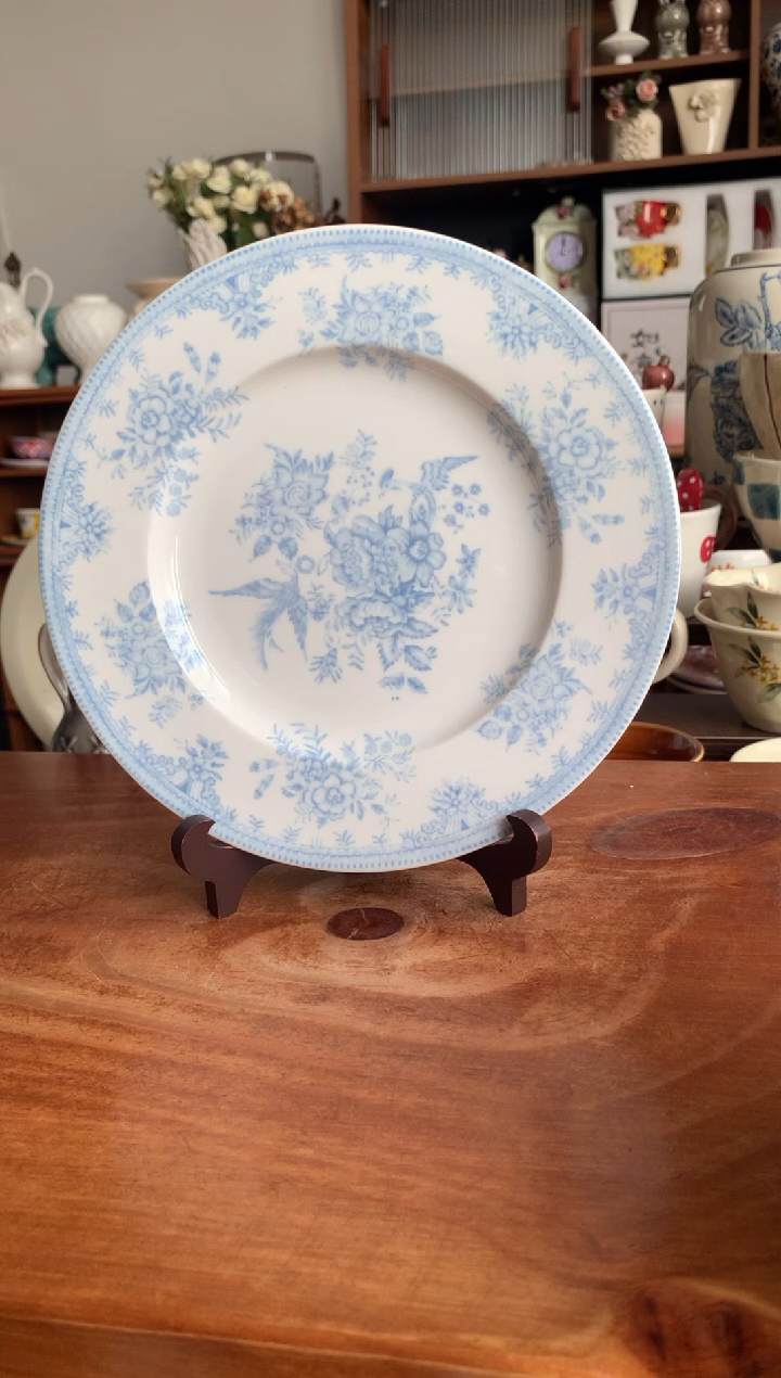 陶瓷蓝色牡丹花8寸平盘