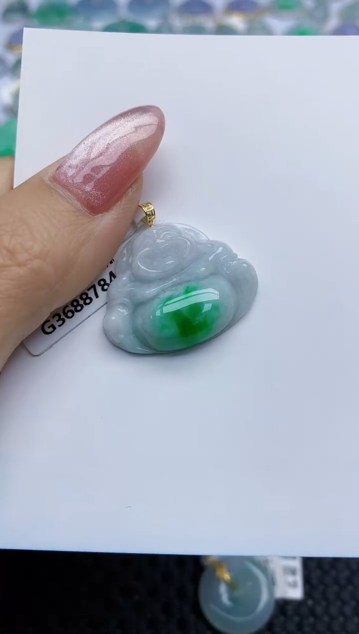 【闪购商品】翡翠挂件18K金镶嵌天然翡翠A货