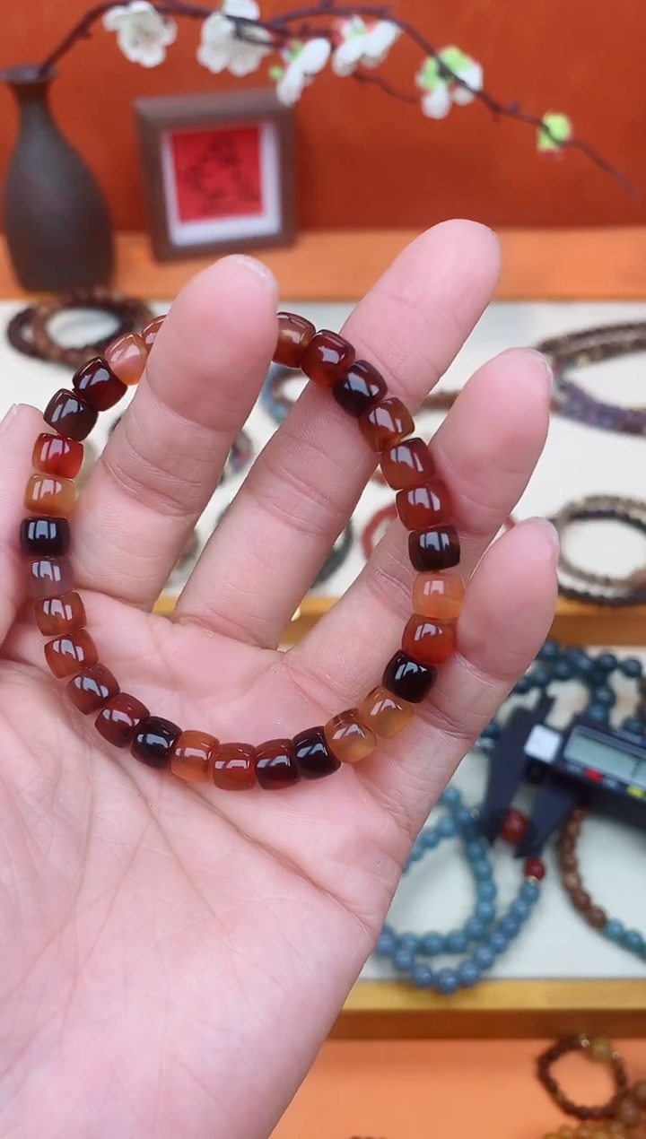 【闪购商品】玛瑙/玉髓手链未镶嵌红玛瑙多宝直切单圈