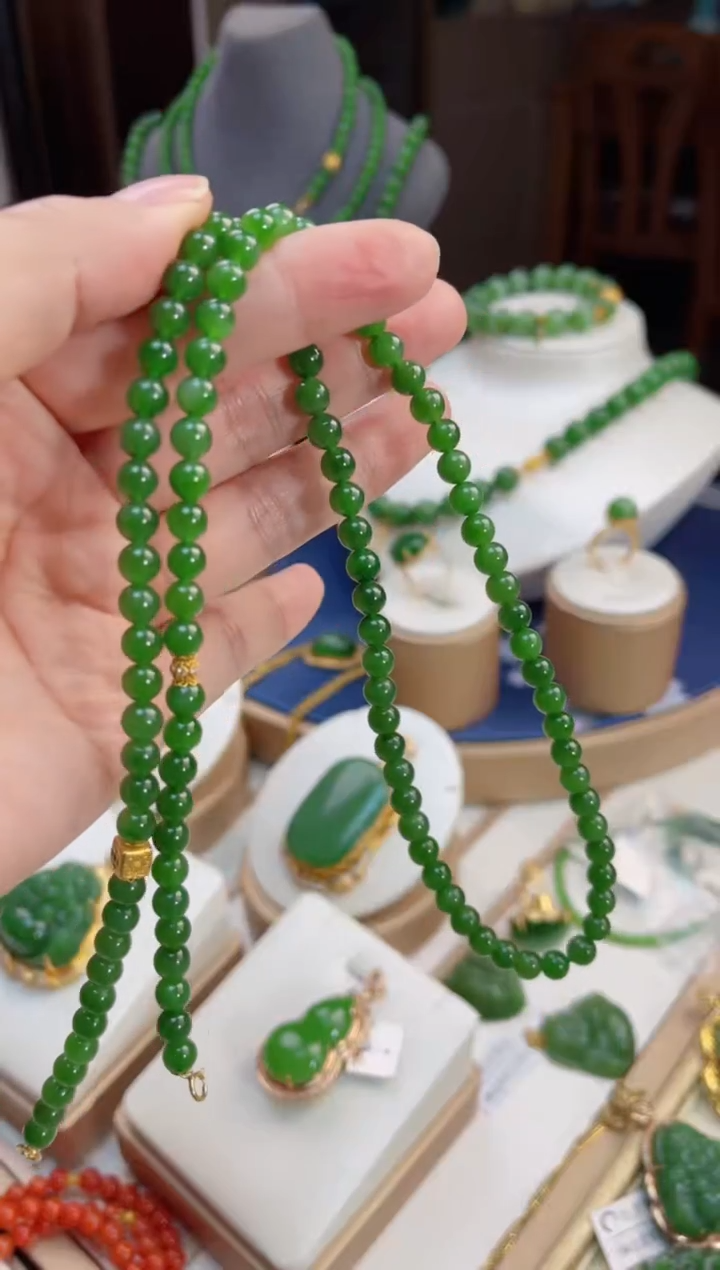 【闪购商品】和田玉项链18K金镶嵌6mm