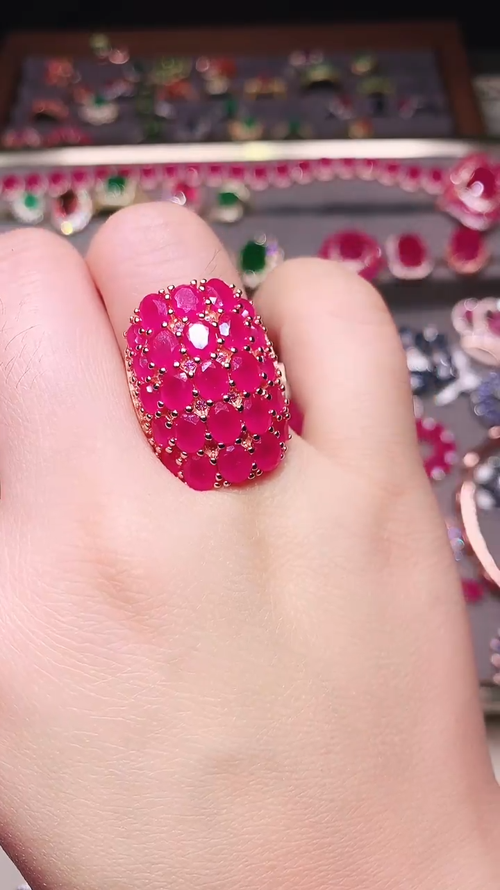 银S925镶嵌戒指红宝石...