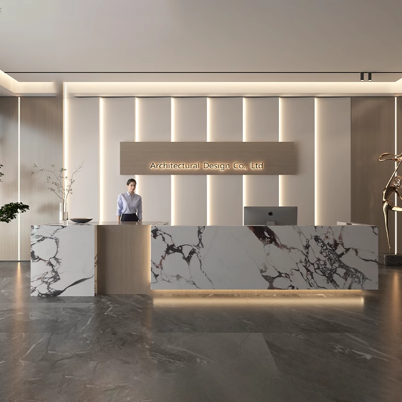 酒店定制烤漆前台公司仿大理石接待台柜台商场商铺会所吧台收银台