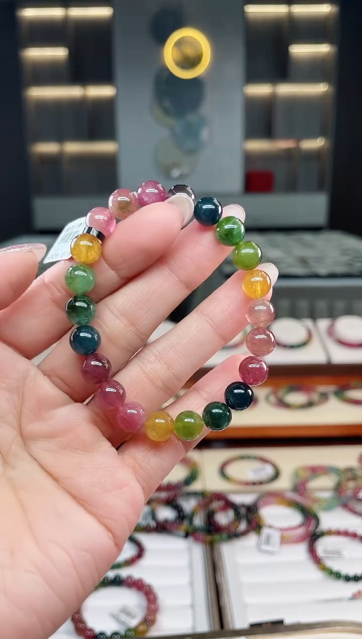 未镶嵌老矿碧玺彩虹单圈手串8mm+碧玺碧玺多样性发一条T