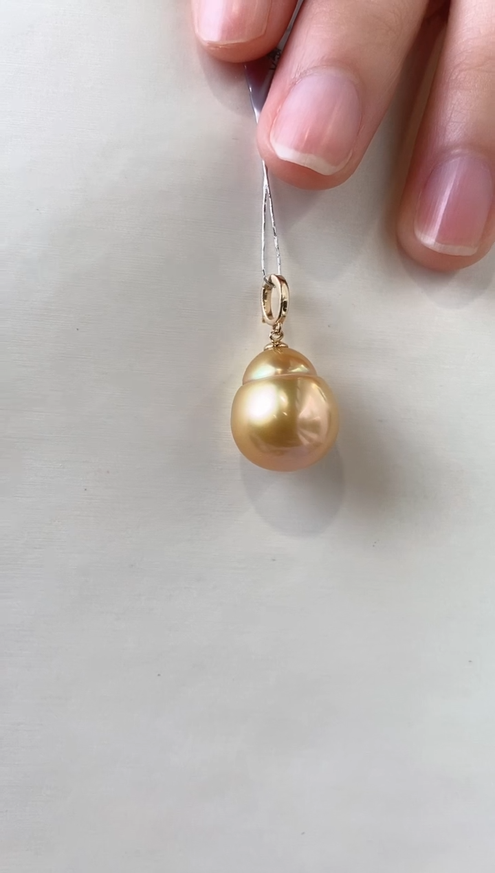 【闪购商品】海水珍珠吊坠(不含链)18K金镶嵌13-14南洋金珍珠吊坠