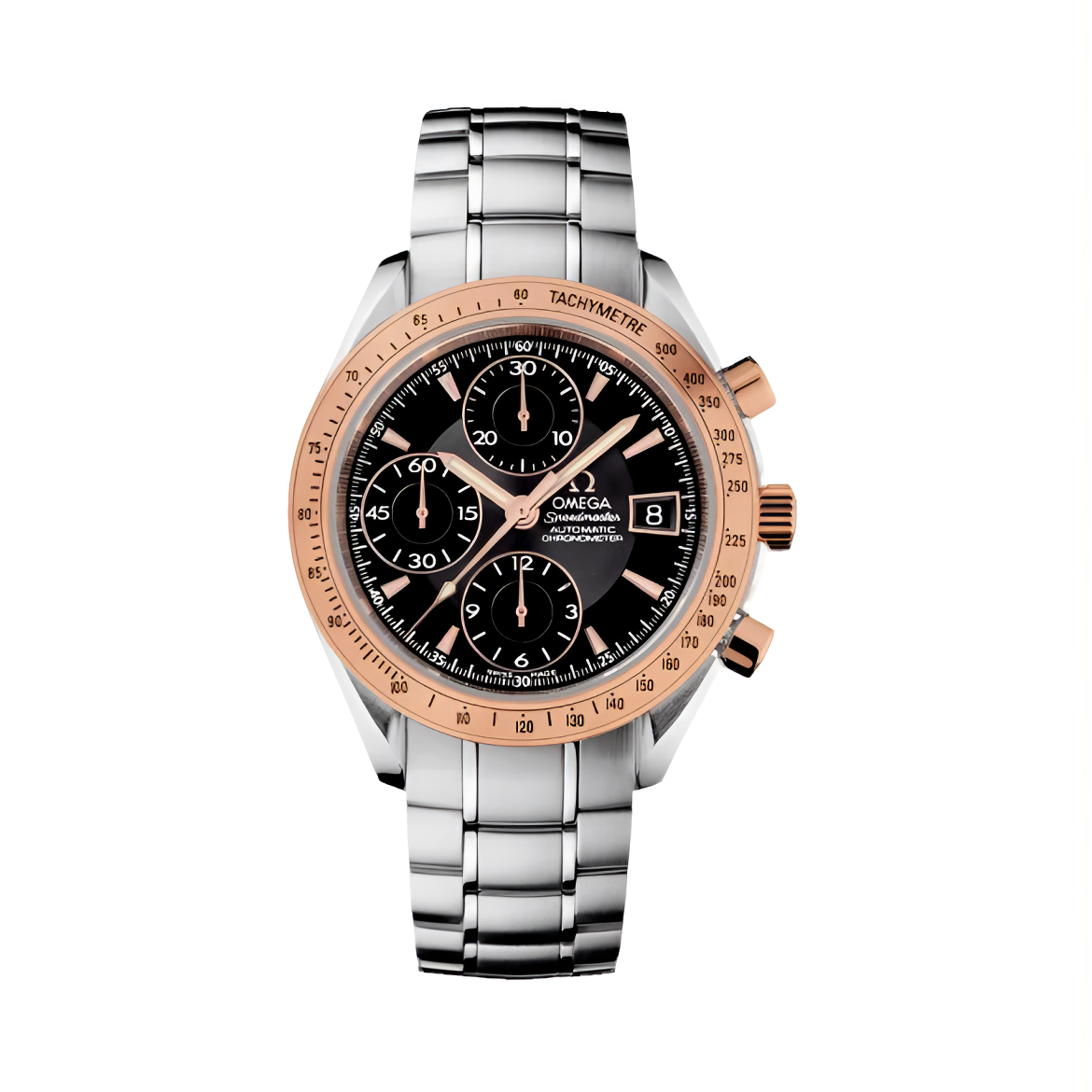 99新 Omega/欧米茄 超霸18K玫瑰红金/40mm钢带黑盘机械男款腕手表