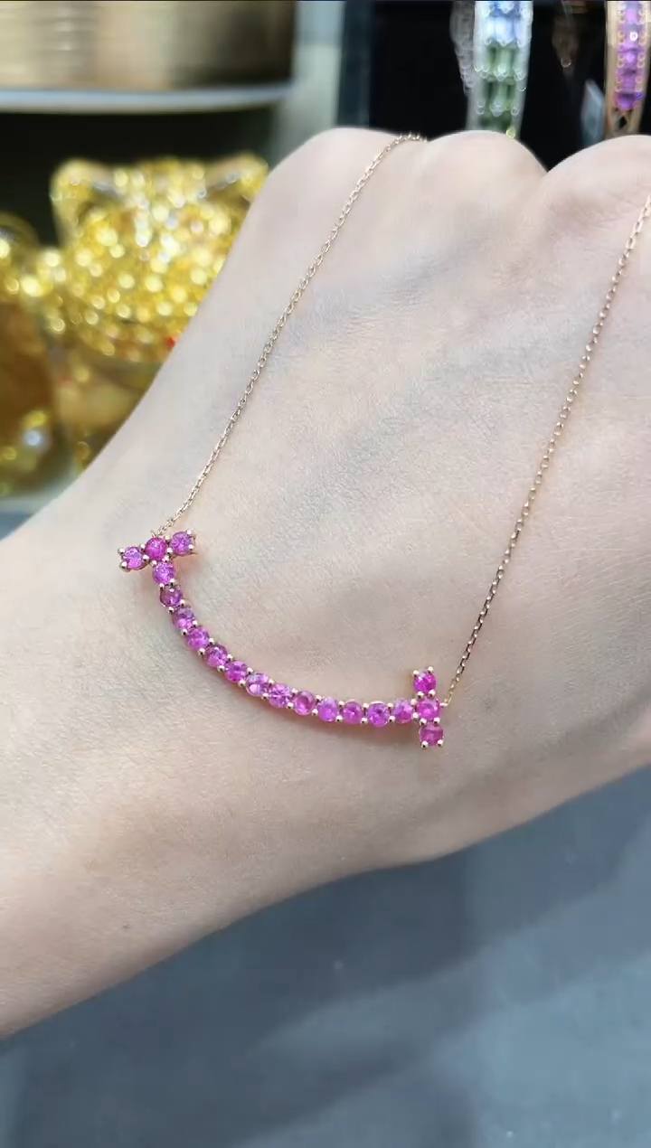 彩色蓝宝石项链18K金镶嵌·