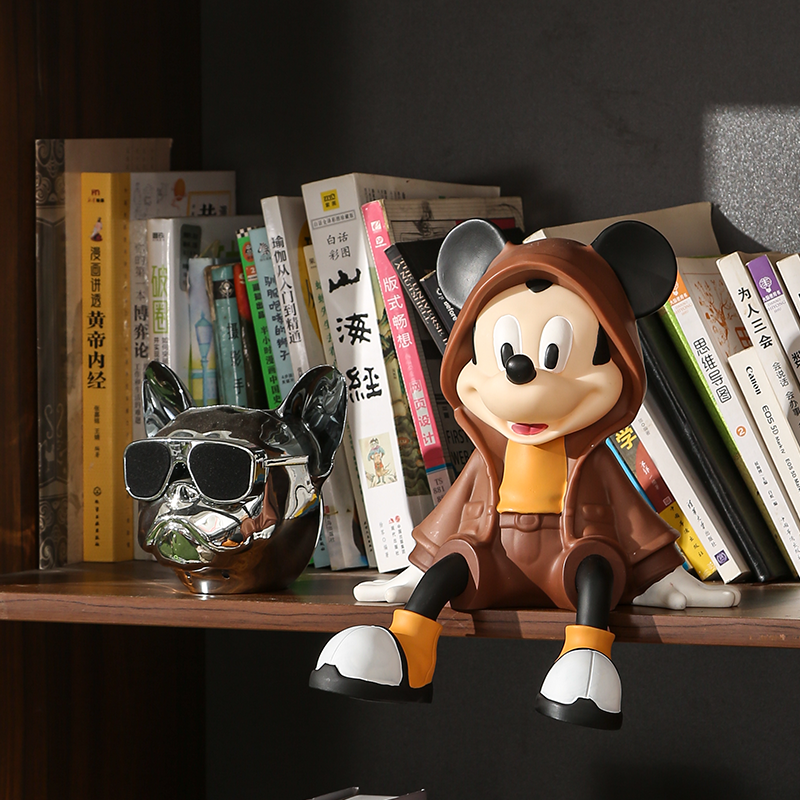 坐姿米奇棕色复古摆件网红客厅玄关办房间轻奢桌面摆件潮玩手办